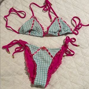 Beach Bunny Pink and Blue Gingham Bikini Set